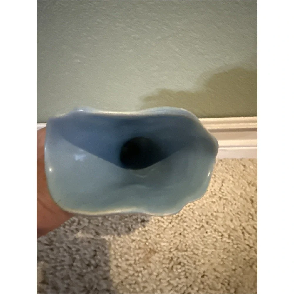 Vintage Weller Baby Blue Cornucopia Vase With White Raised Flowers Cameo Pattern
